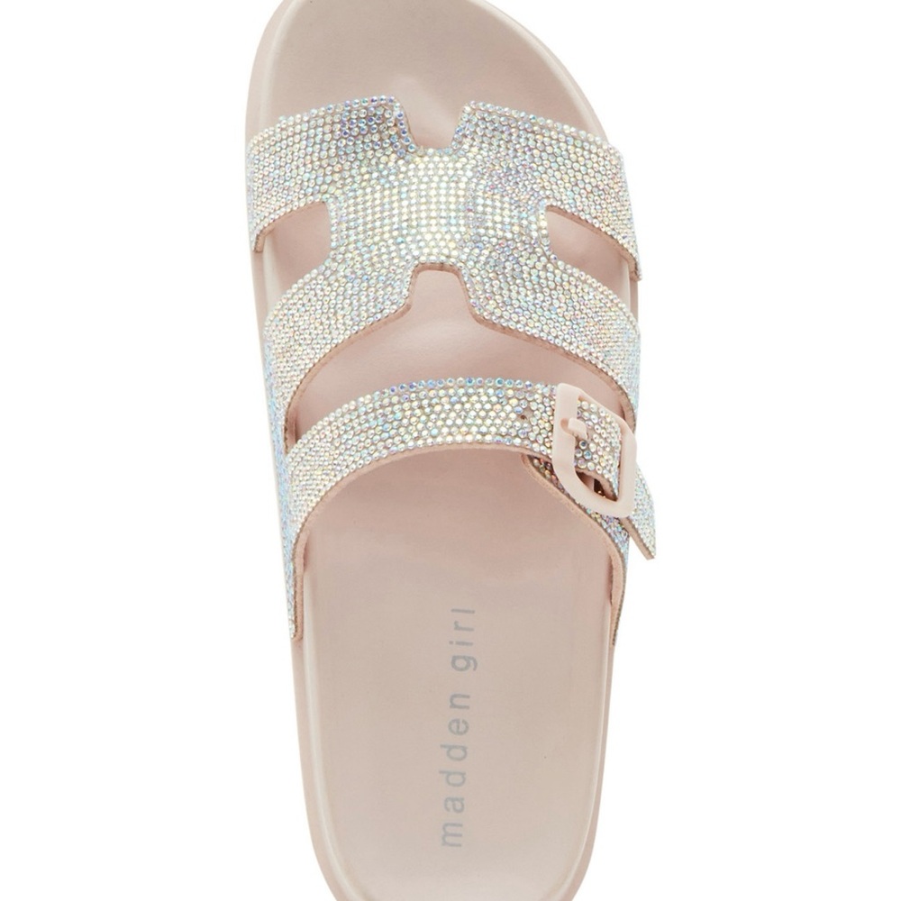 Madden Girl -Women’s Darling Rhinestone Embellished Footbed Slide Sandals NEW - Picture 4 of 6